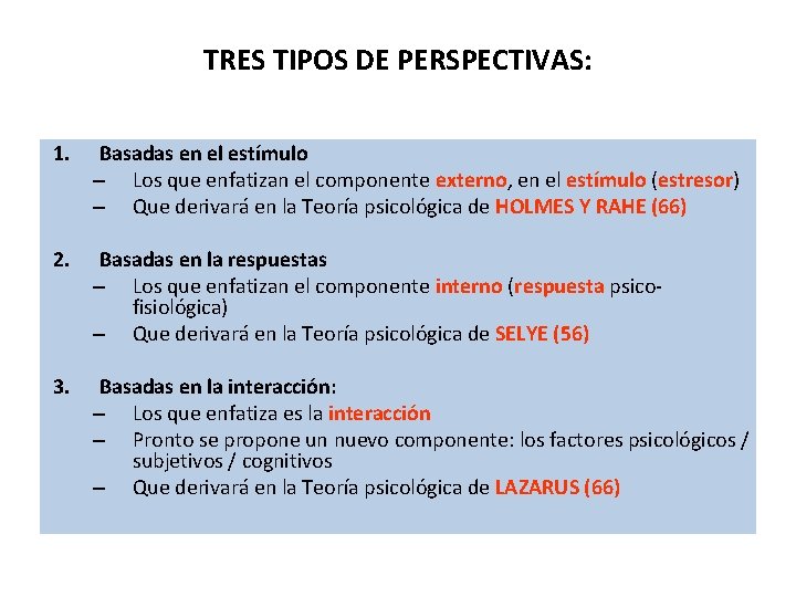 TRES TIPOS DE PERSPECTIVAS: 1. Basadas en el estímulo – Los que enfatizan el