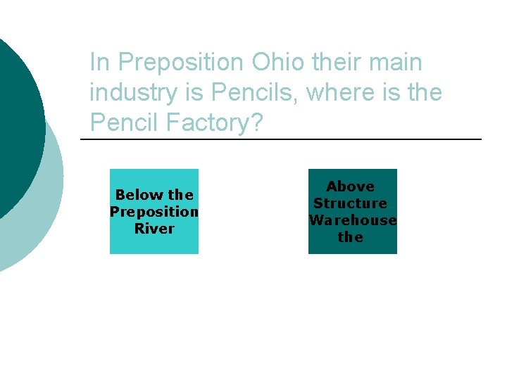In Preposition Ohio their main industry is Pencils, where is the Pencil Factory? Below