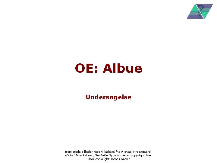 OE: Albue Undersøgelse Benyttede billeder med tilladelse fra Michael Krogsgaard, Michel Boeckstyns, Gentofte Sygehus