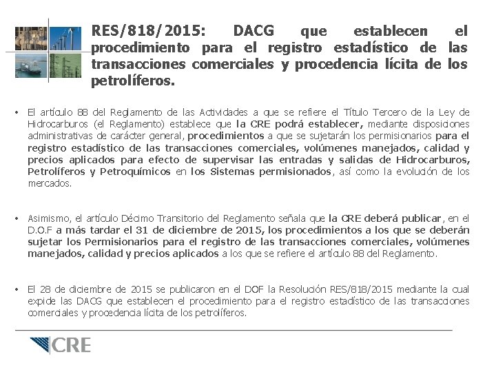 RES/818/2015: DACG que establecen el procedimiento para el registro estadístico de las transacciones comerciales
