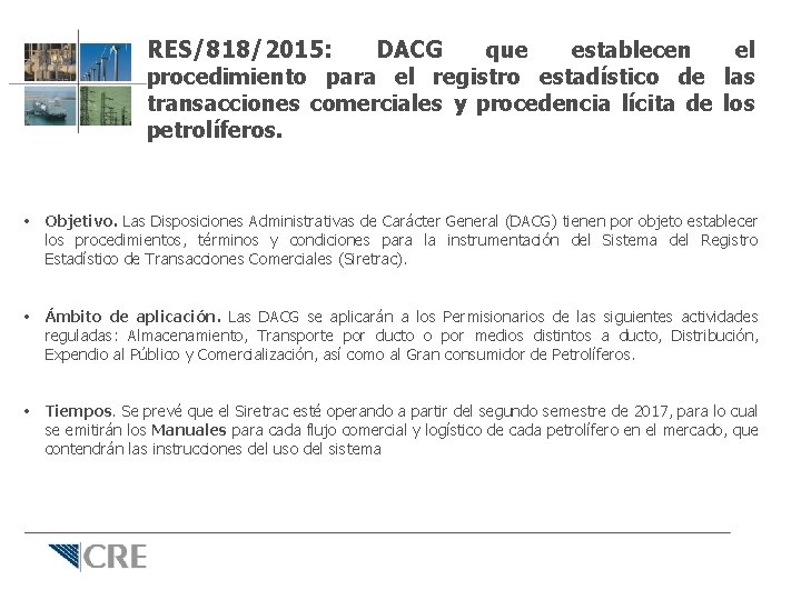 RES/818/2015: DACG que establecen el procedimiento para el registro estadístico de las transacciones comerciales