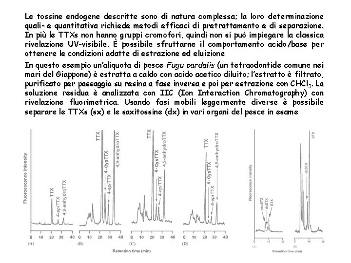 Le tossine endogene descritte sono di natura complessa; la loro determinazione quali- e quantitativa