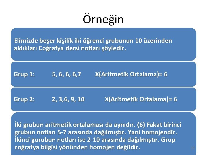 Örneğin Elimizde beşer kişilik iki öğrenci grubunun 10 üzerinden aldıkları Coğrafya dersi notları şöyledir.