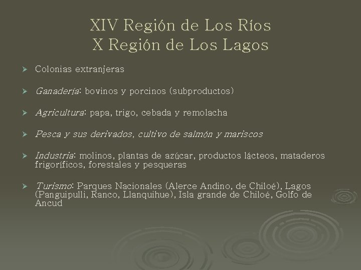 XIV Región de Los Ríos X Región de Los Lagos Ø Colonias extranjeras Ø