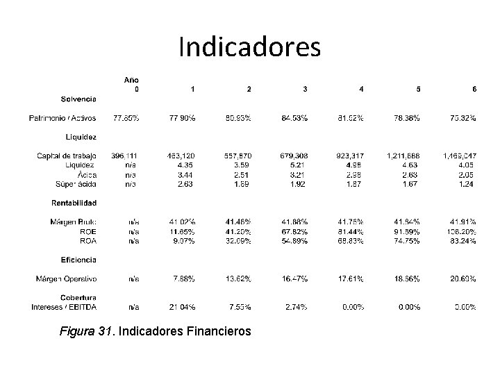 Indicadores Figura 31. Indicadores Financieros 