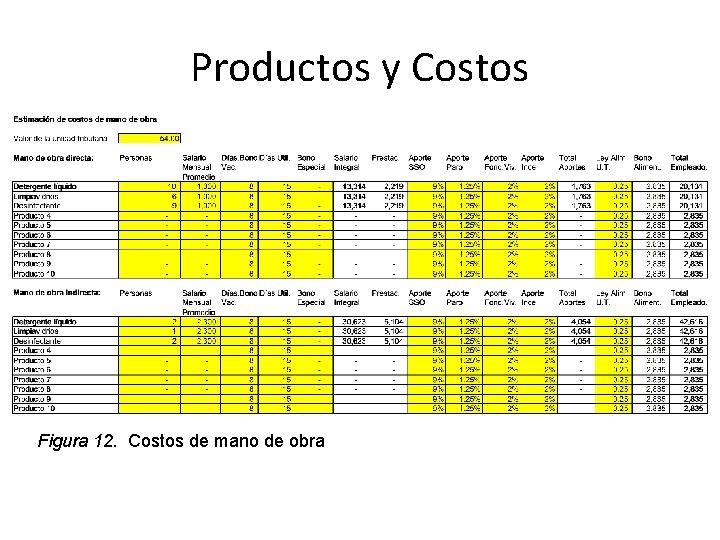 Productos y Costos Figura 12. Costos de mano de obra 