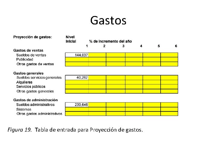 Gastos Figura 19. Tabla de entrada para Proyección de gastos. 