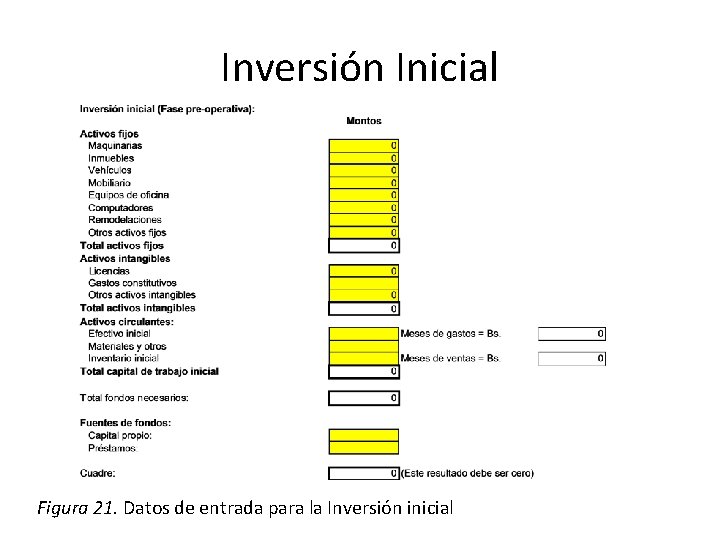 Inversión Inicial Figura 21. Datos de entrada para la Inversión inicial 