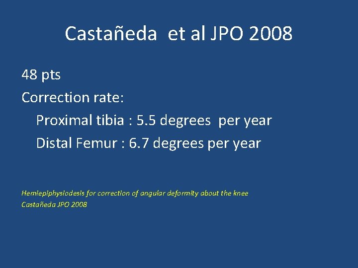Castañeda et al JPO 2008 48 pts Correction rate: Proximal tibia : 5. 5