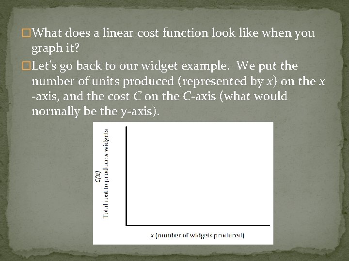 �What does a linear cost function look like when you graph it? �Let’s go