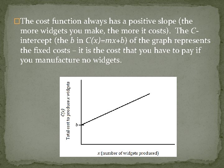 �The cost function always has a positive slope (the more widgets you make, the