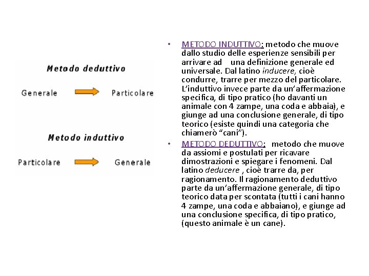  • • METODO INDUTTIVO: metodo che muove dallo studio delle esperienze sensibili per