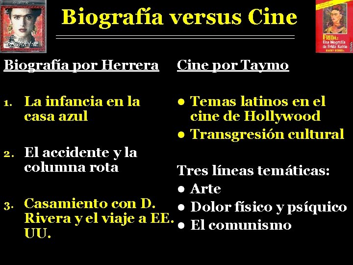 Biografía versus Cine Biografía por Herrera 1. La infancia en la casa azul 2.