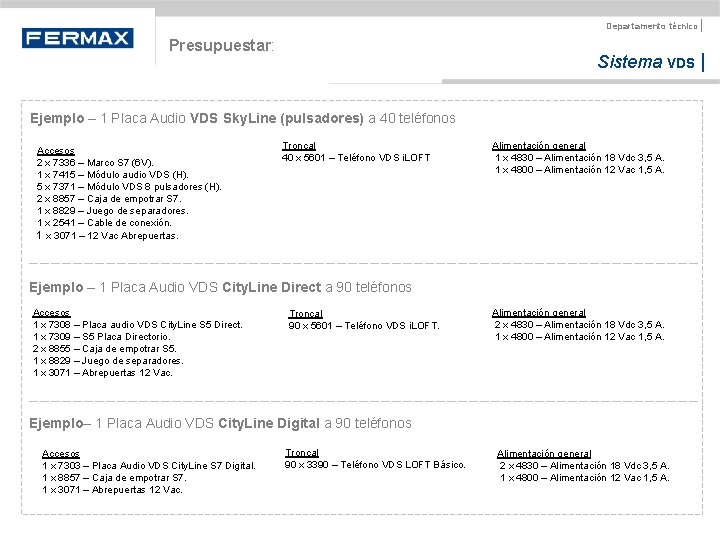 Departamento técnico | Presupuestar: Sistema VDS | Ejemplo – 1 Placa Audio VDS Sky.