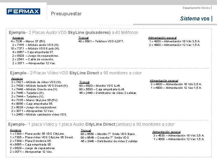 Departamento técnico | Presupuestar Sistema VDS | Ejemplo– 2 Placas Audio VDS Sky. Line