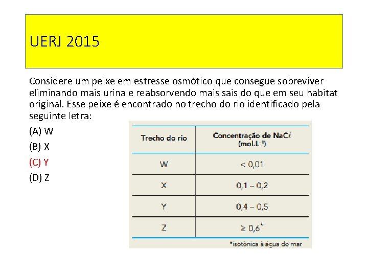UERJ 2015 Considere um peixe em estresse osmótico que consegue sobreviver eliminando mais urina UERJ 2015 Considere um peixe em estresse osmótico que consegue sobreviver eliminando mais urina