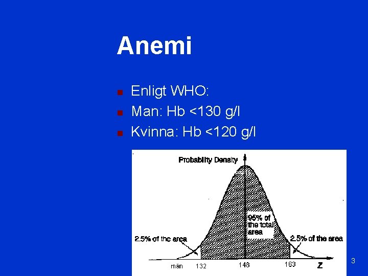 Anemi n n n Enligt WHO: Man: Hb <130 g/l Kvinna: Hb <120 g/l