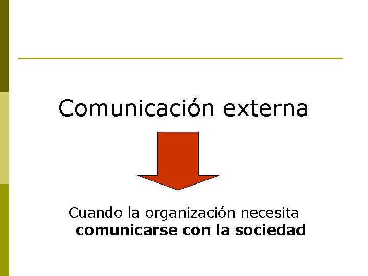 Comunicación externa Cuando la organización necesita comunicarse con la sociedad 