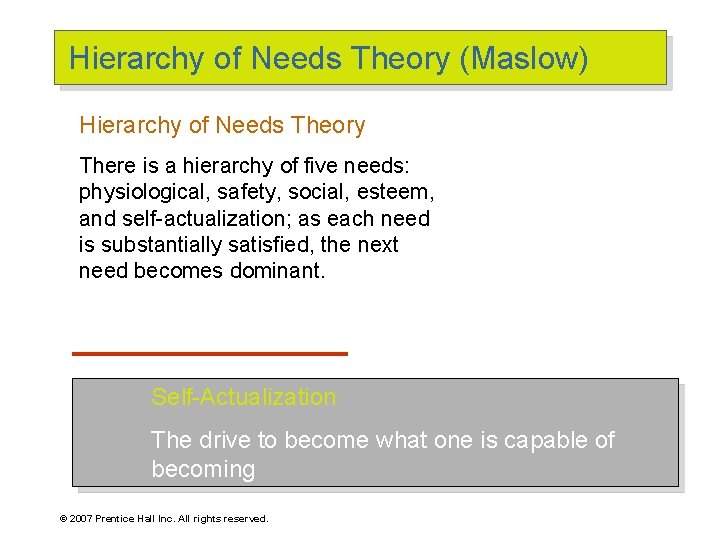 Hierarchy of Needs Theory (Maslow) Hierarchy of Needs Theory There is a hierarchy of