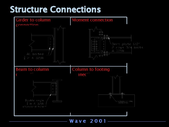 Structure Connections Girder to column connection Moment connection Beam to column connection Column to