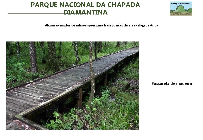PARQUE NACIONAL DA CHAPADA DIAMANTINA Alguns exemplos de intervenções para transposição de áreas alagadas/rios