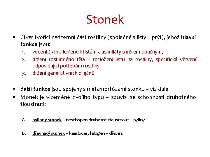 Stonek § útvar tvořící nadzemní část rostliny (společně s listy = prýt), jehož hlavní