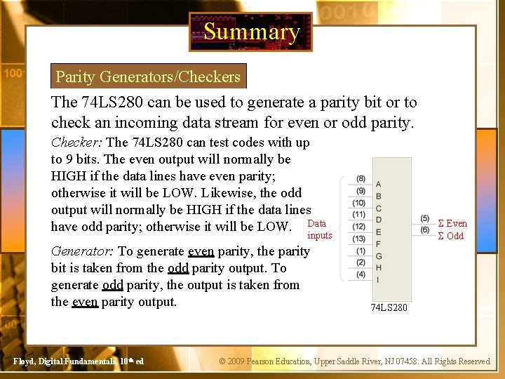 Summary Parity Generators/Checkers The 74 LS 280 can be used to generate a parity