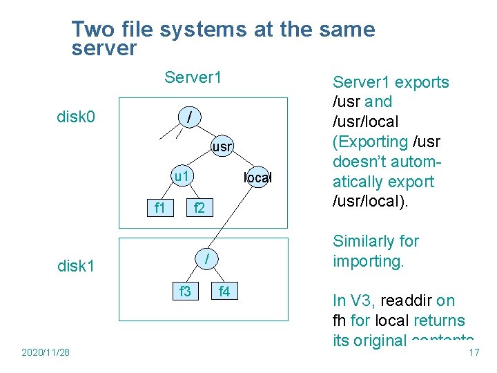 Two file systems at the same server Server 1 disk 0 / usr u Two file systems at the same server Server 1 disk 0 / usr u