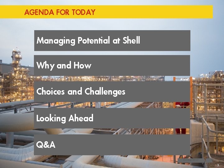 AGENDA FOR TODAY Managing Potential at Shell Why and How Choices and Challenges Looking