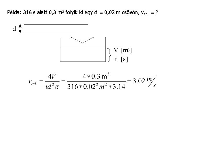 Példa: 316 s alatt 0, 3 m 3 folyik ki egy d = 0,