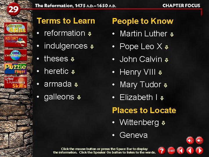 Terms to Learn • reformation • Martin Luther • indulgences • Pope Leo X Terms to Learn • reformation • Martin Luther • indulgences • Pope Leo X