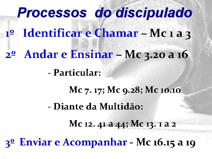 Processos do discipulado 1º Identificar e Chamar – Mc 1 a 3 2º Andar