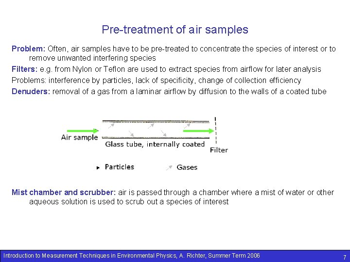 Pre-treatment of air samples Problem: Often, air samples have to be pre-treated to concentrate