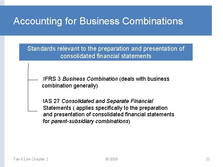 Accounting for Business Combinations Standards relevant to the preparation and presentation of consolidated financial