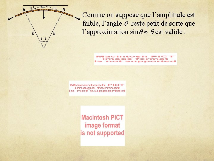 A R R B Comme on suppose que l’amplitude est faible, l’angle reste petit A R R B Comme on suppose que l’amplitude est faible, l’angle reste petit
