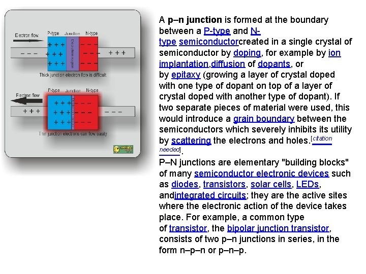 A p–n junction is formed at the boundary between a P-type and Ntype semiconductorcreated