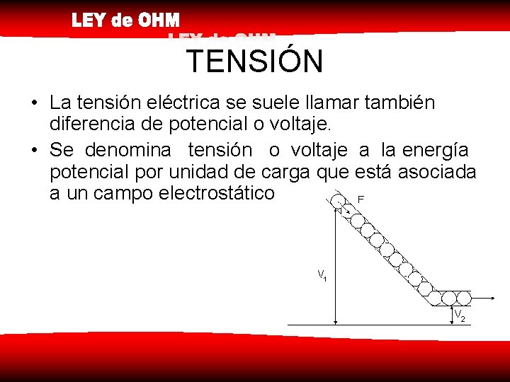 TENSIÓN • La tensión eléctrica se suele llamar también diferencia de potencial o voltaje.