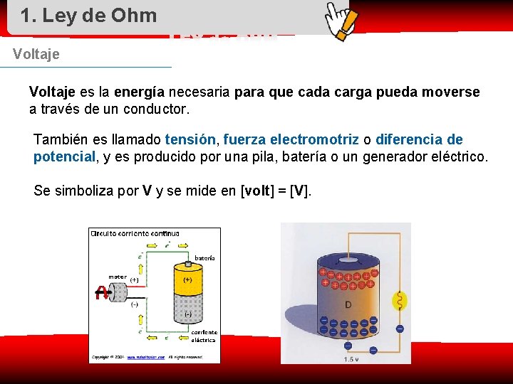 1. Ley de Ohm Voltaje es la energía necesaria para que cada carga pueda