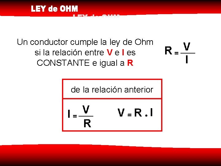 Un conductor cumple la ley de Ohm si la relación entre V e I