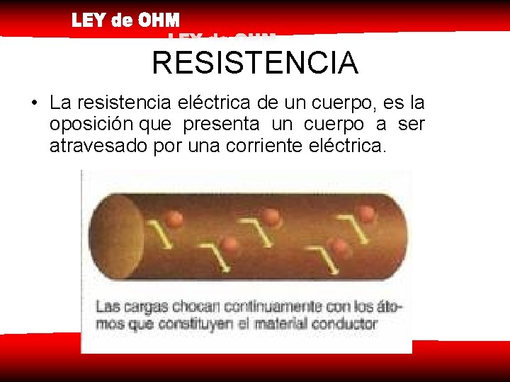 RESISTENCIA • La resistencia eléctrica de un cuerpo, es la oposición que presenta un