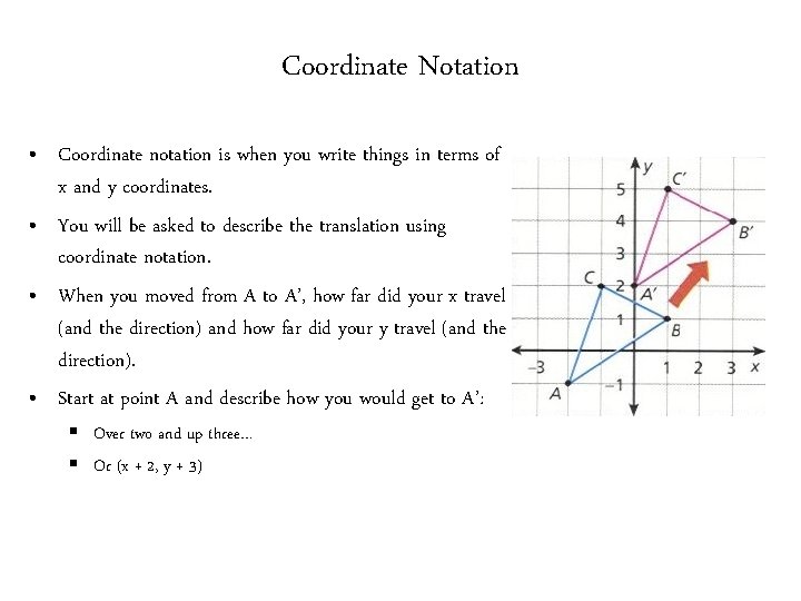 Coordinate Notation • Coordinate notation is when you write things in terms of x Coordinate Notation • Coordinate notation is when you write things in terms of x