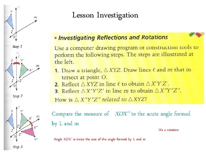 Lesson Investigation Compare the measure of XOX'' to the acute angle formed by L Lesson Investigation Compare the measure of XOX'' to the acute angle formed by L