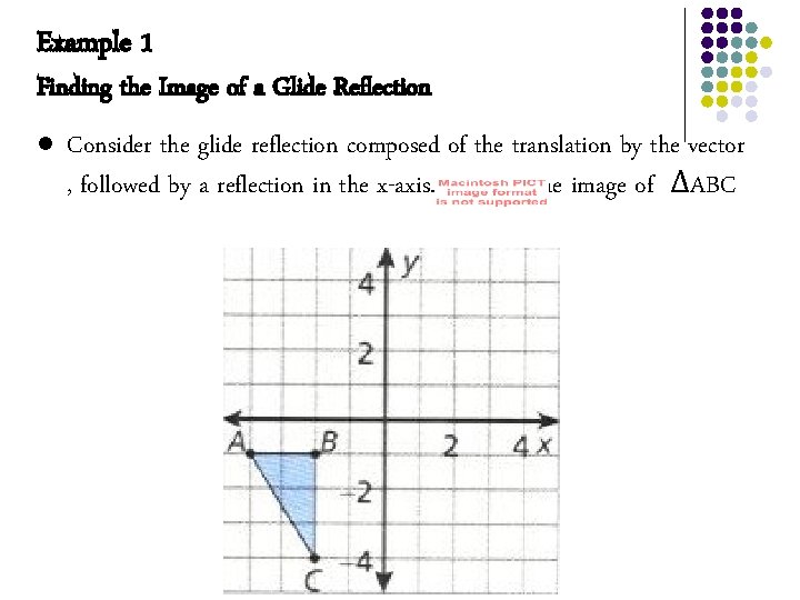 Example 1 Finding the Image of a Glide Reflection l Consider the glide reflection Example 1 Finding the Image of a Glide Reflection l Consider the glide reflection