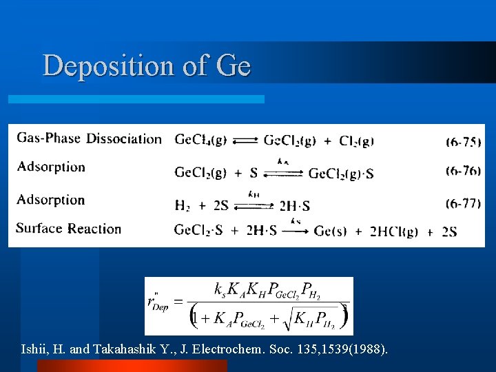 Deposition of Ge Ishii, H. and Takahashik Y. , J. Electrochem. Soc. 135, 1539(1988). Deposition of Ge Ishii, H. and Takahashik Y. , J. Electrochem. Soc. 135, 1539(1988).