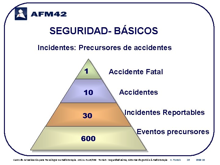 SEGURIDAD- BÁSICOS Incidentes: Precursores de accidentes 1 10 30 600 Accidente Fatal Accidentes Incidentes