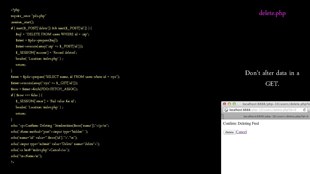 <? php require_once "pdo. php" ; session_start(); if ( isset($_POST['delete']) && isset($_POST['id']) ) {