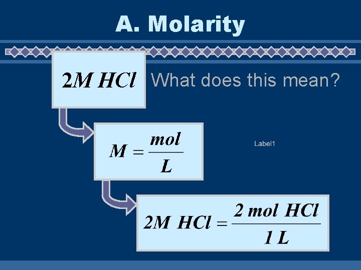 A. Molarity 2 M HCl What does this mean? 