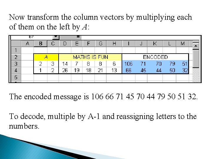 Now transform the column vectors by multiplying each of them on the left by