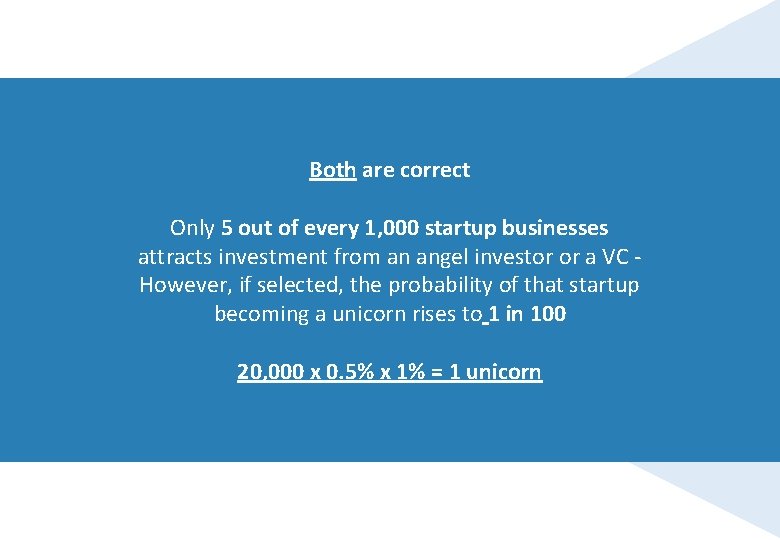 Both are correct Only 5 out of every 1, 000 startup businesses attracts investment