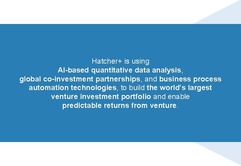 Hatcher+ is using AI-based quantitative data analysis, global co-investment partnerships, and business process automation